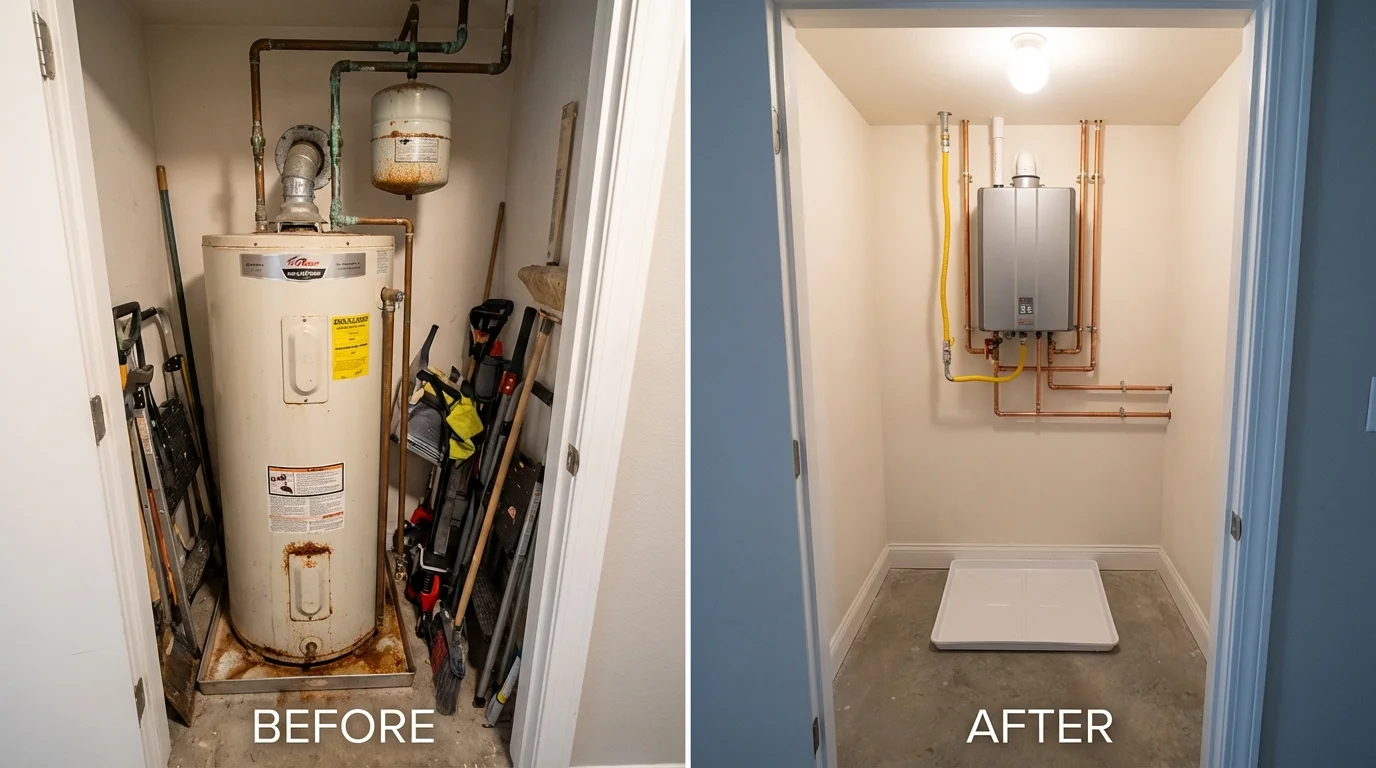 Tank water heater versus wall-mounted tankless unit comparison for Collierville, TN homeowners