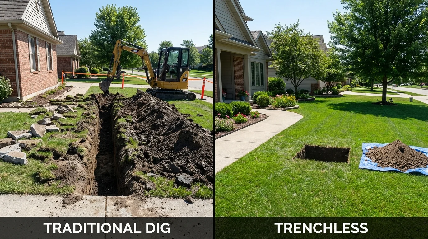 Trenchless sewer repair with minimal yard damage versus traditional excavation in Collierville, TN
